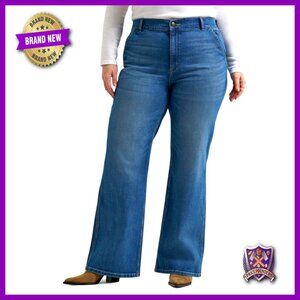 Plus Size A-Line Wide Leg Jeans, High Rise Stretch Denim